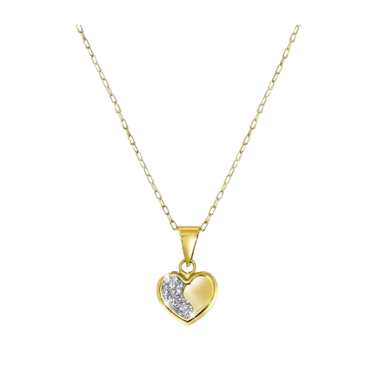 14k Yellow Gold Necklace Pendant with Crystal Heart