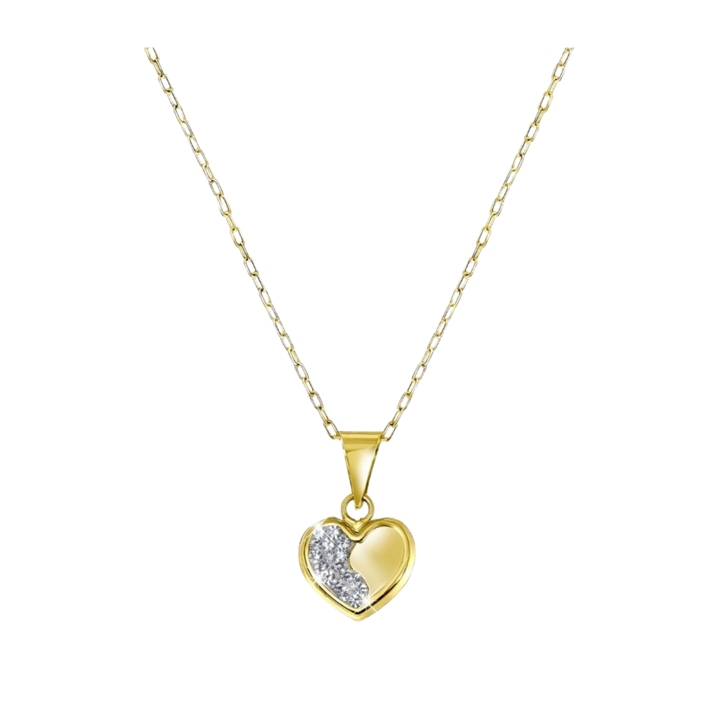 14k Yellow Gold Necklace Pendant with Crystal Heart